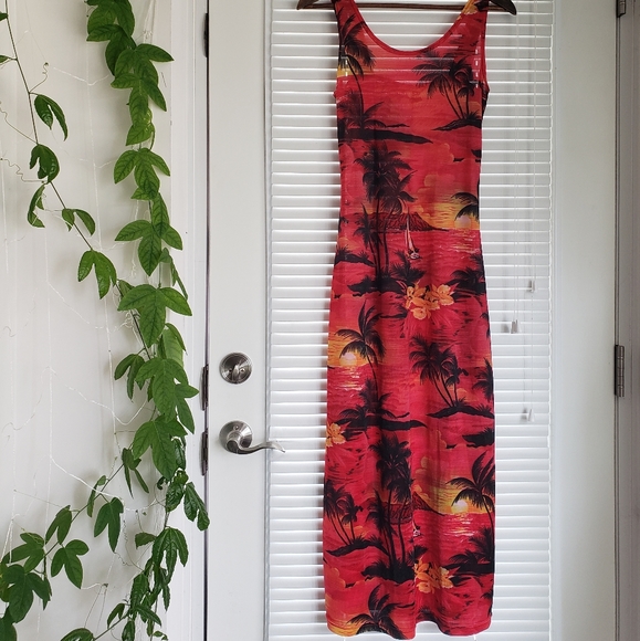 Semi-sheer vintage stretch hawaiian midi dress - Picture 5 of 5